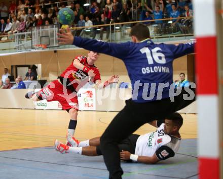 HLA. Handball Liga Austria SC Ferlach gegen UHK Krems. Domen Oslovnik, (Ferlach), David Nigg (Krems). Ferlach, am 3.10.2017.
Foto: Kuess
---
pressefotos, pressefotografie, kuess, qs, qspictures, sport, bild, bilder, bilddatenbank