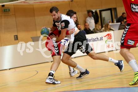 HLA. Handball Liga Austria SC Ferlach gegen UHK Krems. Dean Pomorisac, (Ferlach), Aron Tomann (Krems). Ferlach, am 3.10.2017.
Foto: Kuess
---
pressefotos, pressefotografie, kuess, qs, qspictures, sport, bild, bilder, bilddatenbank