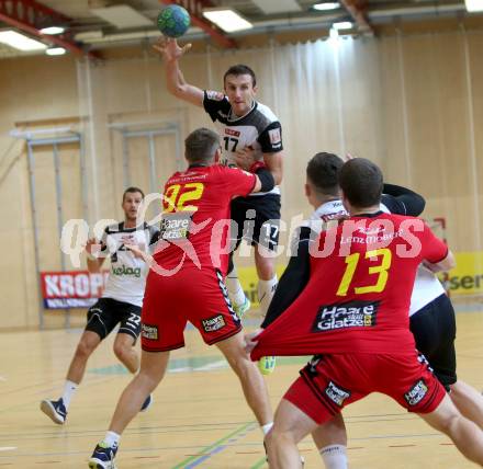HLA. Handball Liga Austria SC Ferlach gegen UHK Krems. Izudin Mujanovic, (Ferlach), Sakib Omerovic (Krems). Ferlach, am 3.10.2017.
Foto: Kuess
---
pressefotos, pressefotografie, kuess, qs, qspictures, sport, bild, bilder, bilddatenbank