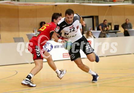 HLA. Handball Liga Austria SC Ferlach gegen UHK Krems. Dean Pomorisac, (Ferlach), Aron Tomann (Krems). Ferlach, am 3.10.2017.
Foto: Kuess
---
pressefotos, pressefotografie, kuess, qs, qspictures, sport, bild, bilder, bilddatenbank
