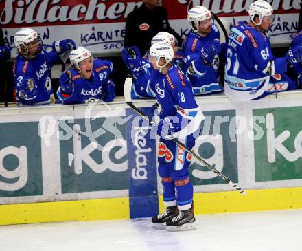 EBEL. Eishockey Bundesliga. EC VSV gegen HCB Suedtirol Alperia. Torjubel Valentin Leiler (VSV). Villach, am 6.10.2017.
Foto: Kuess 


---
pressefotos, pressefotografie, kuess, qs, qspictures, sport, bild, bilder, bilddatenbank
