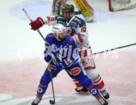 EBEL. Eishockey Bundesliga. EC VSV gegen HCB Suedtirol Alperia. Andrew Sarauer, (VSV), Michael Angelidis (Bozen). Villach, am 6.10.2017.
Foto: Kuess 


---
pressefotos, pressefotografie, kuess, qs, qspictures, sport, bild, bilder, bilddatenbank
