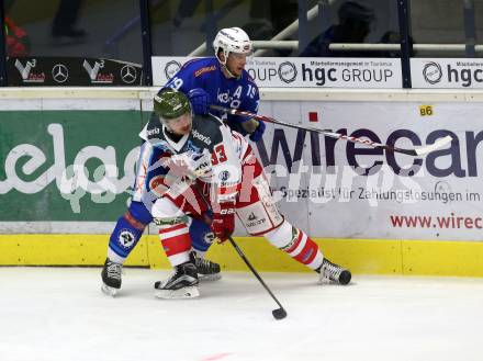 EBEL. Eishockey Bundesliga. EC VSV gegen HCB Suedtirol Alperia. Stefan Bacher, (VSV), Luca Frigo (Bozen). Villach, am 6.10.2017.
Foto: Kuess 


---
pressefotos, pressefotografie, kuess, qs, qspictures, sport, bild, bilder, bilddatenbank