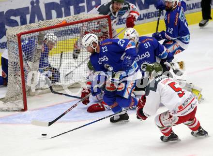 EBEL. Eishockey Bundesliga. EC VSV gegen HCB Suedtirol Alperia. Markus Schlacher, (VSV), Charles Gartner (Bozen). Villach, am 6.10.2017.
Foto: Kuess 


---
pressefotos, pressefotografie, kuess, qs, qspictures, sport, bild, bilder, bilddatenbank