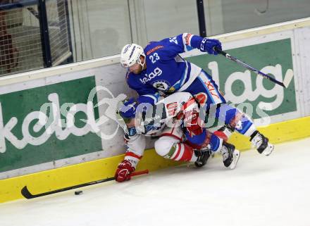 EBEL. Eishockey Bundesliga. EC VSV gegen HCB Suedtirol Alperia. Markus Schlacher, (VSV), Dominic Monardo (Bozen). Villach, am 6.10.2017.
Foto: Kuess 


---
pressefotos, pressefotografie, kuess, qs, qspictures, sport, bild, bilder, bilddatenbank