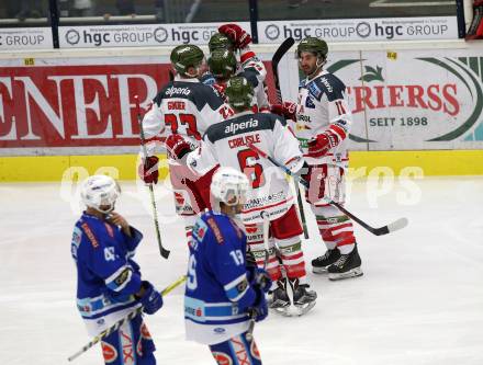 EBEL. Eishockey Bundesliga. EC VSV gegen HCB Suedtirol Alperia. Torjubel   (Bozen). Villach, am 6.10.2017.
Foto: Kuess 


---
pressefotos, pressefotografie, kuess, qs, qspictures, sport, bild, bilder, bilddatenbank