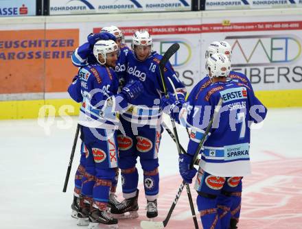 EBEL. Eishockey Bundesliga. EC VSV gegen HCB Suedtirol Alperia. Torjubel Valentin Leiler (VSV). Villach, am 6.10.2017.
Foto: Kuess 


---
pressefotos, pressefotografie, kuess, qs, qspictures, sport, bild, bilder, bilddatenbank