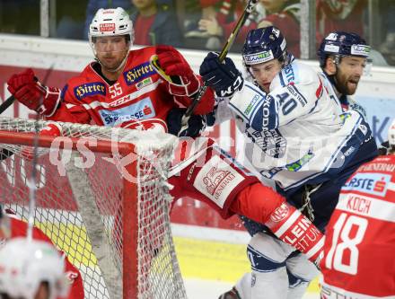 EBEL. Eishockey Bundesliga. KAC gegen 	Fehervar AV 19. Mitja Robar,  (KAC), Jonathan Harty (Alba Volan). Klagenfurt, am 8.10.2017.
Foto: Kuess

---
pressefotos, pressefotografie, kuess, qs, qspictures, sport, bild, bilder, bilddatenbank