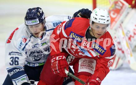 EBEL Eishockey Bundesliga. KAC gegen Fehervar AV 19. Ramon Schnetzer (KAC), Csanad Erdely (Fehervar) Klagenfurt, am 8.10.2017.
Foto: Kuess
---
pressefotos, pressefotografie, kuess, qs, qspictures, sport, bild, bilder, bilddatenbank