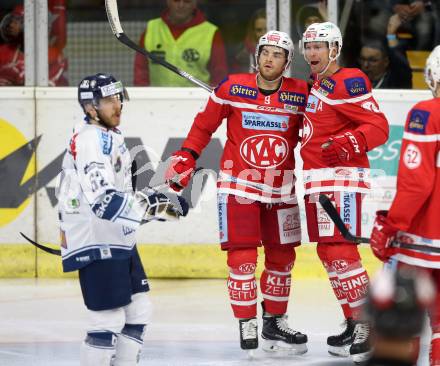 EBEL Eishockey Bundesliga. KAC gegen Fehervar AV 19. Torjube Matthew Neal, Jamie Lundmark (KAC). Klagenfurt, am 8.10.2017.
Foto: Kuess

---
pressefotos, pressefotografie, kuess, qs, qspictures, sport, bild, bilder, bilddatenbank