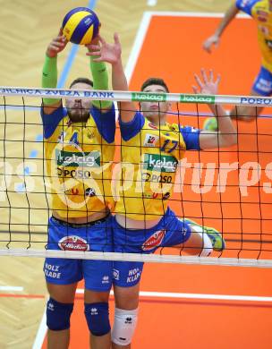 AVL. Volleyball. Volley League Men. SK Posojilnica Aich Dob gegen VBK Woerthersee Loewen Klagenfurt. Jan Krol, Mario Koncilja (Aich Dob). Bleiburg, am 11.10.2017.
Foto: Kuess
---
pressefotos, pressefotografie, kuess, qs, qspictures, sport, bild, bilder, bilddatenbank