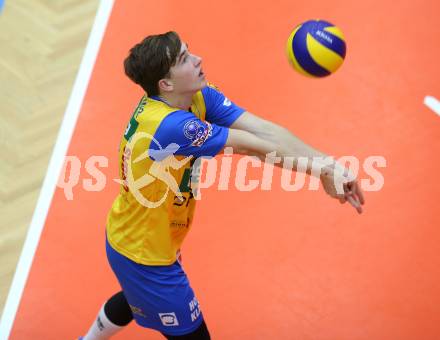 AVL. Volleyball. Volley League Men. SK Posojilnica Aich Dob gegen VBK Woerthersee Loewen Klagenfurt. Mark Maximilian Kremer (Aich Dob). Bleiburg, am 11.10.2017.
Foto: Kuess
---
pressefotos, pressefotografie, kuess, qs, qspictures, sport, bild, bilder, bilddatenbank