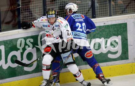 EBEL. Eishockey Bundesliga. EC VSV gegen HC Orli Znojmo. Nico Brunner, (VSV), Petr Mrazek (Znojmo). Villach, am 12.10.2017.
Foto: Kuess 


---
pressefotos, pressefotografie, kuess, qs, qspictures, sport, bild, bilder, bilddatenbank