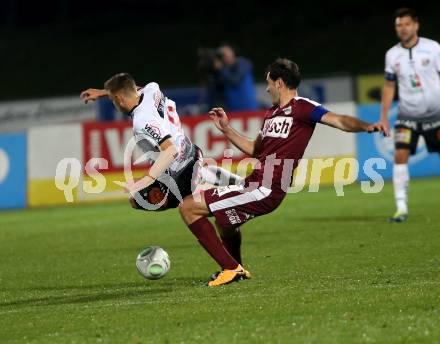 Fussball Tipico Bundesliga. RZ Pellets WAC gegen SV Mattersburg. Bernd Gschweidl,  (WAC), Nedejko Malic (Mattersburg). Wolfsberg, am 14.10.2017.
Foto: Kuess

---
pressefotos, pressefotografie, kuess, qs, qspictures, sport, bild, bilder, bilddatenbank