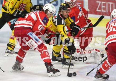 EBEL. Eishockey Bundesliga. KAC gegen 	Vienna Capitals. Nikolaus Kraus, (KAC), Rafael Rotter (Vienna Capitals). Klagenfurt, am 15.10.2017.
Foto: Kuess

---
pressefotos, pressefotografie, kuess, qs, qspictures, sport, bild, bilder, bilddatenbank