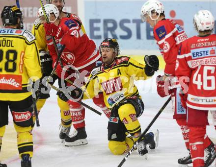 EBEL. Eishockey Bundesliga. KAC gegen 	Vienna Capitals. Torjubel Rafael Rotter (Vienna Capitals). Klagenfurt, am 15.10.2017.
Foto: Kuess

---
pressefotos, pressefotografie, kuess, qs, qspictures, sport, bild, bilder, bilddatenbank