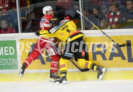 EBEL. Eishockey Bundesliga. KAC gegen 	Vienna Capitals. Stefan Geier, (KAC), Philippe Lakos (Vienna Capitals). Klagenfurt, am 15.10.2017.
Foto: Kuess

---
pressefotos, pressefotografie, kuess, qs, qspictures, sport, bild, bilder, bilddatenbank