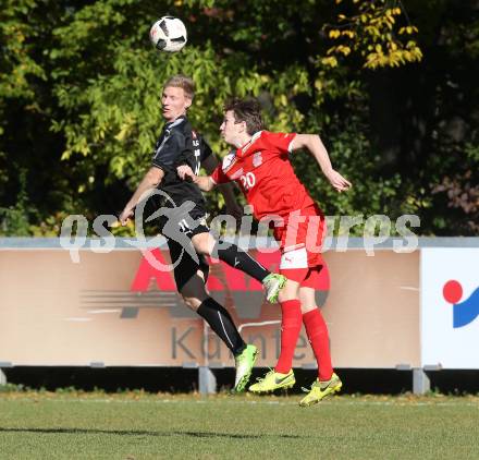 Fussball. Kaerntner Liga. KAC 1909 gegen Bleiburg. Maximilian Hubert Watscher (KAC), Rene Partl (Bleiburg). Klagenfurt, 14.10.2017.
Foto: Kuess
---
pressefotos, pressefotografie, kuess, qs, qspictures, sport, bild, bilder, bilddatenbank