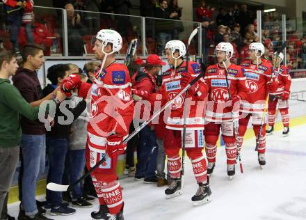 EBEL. Eishockey Bundesliga. KAC gegen 	Dornbirn Bulldogs. Jubel (KAC). Klagenfurt, am 20.10.2017.
Foto: Kuess

---
pressefotos, pressefotografie, kuess, qs, qspictures, sport, bild, bilder, bilddatenbank