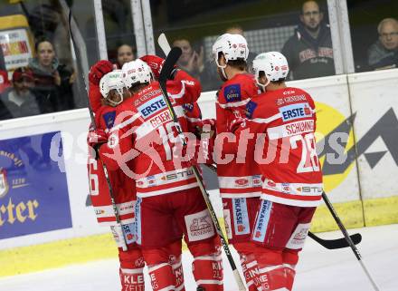 EBEL. Eishockey Bundesliga. KAC gegen 	Dornbirn Bulldogs. Torjubel (KAC). Klagenfurt, am 20.10.2017.
Foto: Kuess

---
pressefotos, pressefotografie, kuess, qs, qspictures, sport, bild, bilder, bilddatenbank