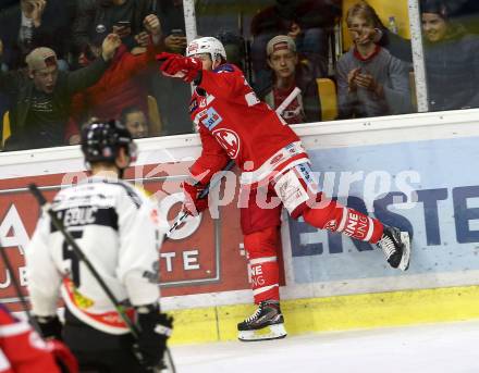 EBEL. Eishockey Bundesliga. KAC gegen 	Dornbirn Bulldogs. Torjubel Johannes Bischofberger (KAC). Klagenfurt, am 20.10.2017.
Foto: Kuess

---
pressefotos, pressefotografie, kuess, qs, qspictures, sport, bild, bilder, bilddatenbank