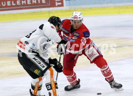 EBEL. Eishockey Bundesliga. KAC gegen 	Dornbirn Bulldogs. Ramon Schnetzer, (KAC), Ziga Pance (Dornbirn). Klagenfurt, am 20.10.2017.
Foto: Kuess

---
pressefotos, pressefotografie, kuess, qs, qspictures, sport, bild, bilder, bilddatenbank