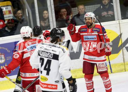 EBEL. Eishockey Bundesliga. KAC gegen 	Dornbirn Bulldogs. Torjubel Thomas Koch, Geier Stefan (KAC). Klagenfurt, am 20.10.2017.
Foto: Kuess

---
pressefotos, pressefotografie, kuess, qs, qspictures, sport, bild, bilder, bilddatenbank