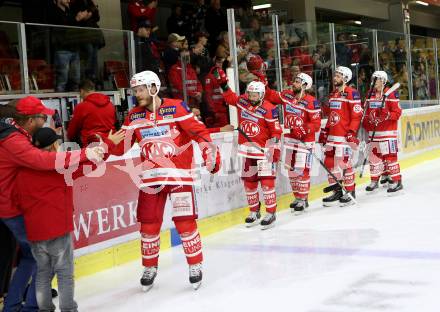 EBEL. Eishockey Bundesliga. KAC gegen 	Dornbirn Bulldogs. Jubel (KAC). Klagenfurt, am 20.10.2017.
Foto: Kuess

---
pressefotos, pressefotografie, kuess, qs, qspictures, sport, bild, bilder, bilddatenbank