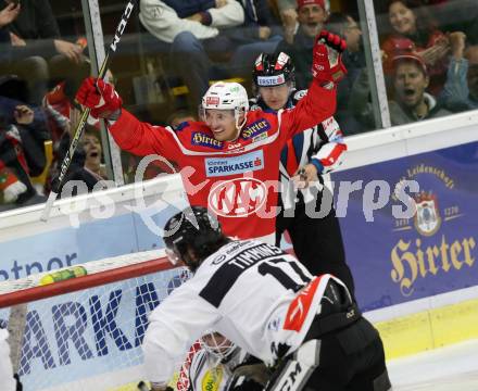 EBEL. Eishockey Bundesliga. KAC gegen 	Dornbirn Bulldogs. Torjubel Marco Brucker, (KAC). Klagenfurt, am 20.10.2017.
Foto: Kuess

---
pressefotos, pressefotografie, kuess, qs, qspictures, sport, bild, bilder, bilddatenbank