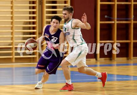 Basketball 2. Bundesliga. Grunddurchgang. 5. Runde. KOS Celovec gegen D.C. Timberwolves. Ziga Erculj, (KOS Celovec), Laurence Mueller (Timberwolves). Klagenfurt, am 21.10.2017.
Foto: Kuess
---
pressefotos, pressefotografie, kuess, qs, qspictures, sport, bild, bilder, bilddatenbank