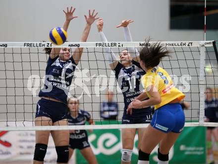 Volleyball Bundesliga. Frauen. SG Kelag Klagenfurt gegen VC Tirol. Tatjana Rajic, Sophie Wallner (Klagenfurt). Klagenfurt, am 21.10.2017.
Foto: Kuess
---
pressefotos, pressefotografie, kuess, qs, qspictures, sport, bild, bilder, bilddatenbank