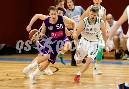 Basketball 2. Bundesliga. Grunddurchgang. 5. Runde. KOS Celovec gegen D.C. Timberwolves. Ziga Erculj, (KOS Celovec), Andreas Werle (Timberwolves). Klagenfurt, am 21.10.2017.
Foto: Kuess
---
pressefotos, pressefotografie, kuess, qs, qspictures, sport, bild, bilder, bilddatenbank