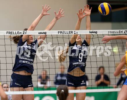 Volleyball Bundesliga. Frauen. SG Kelag Klagenfurt gegen VC Tirol. Tatjana Rajic, Alex Epure (Klagenfurt). Klagenfurt, am 21.10.2017.
Foto: Kuess
---
pressefotos, pressefotografie, kuess, qs, qspictures, sport, bild, bilder, bilddatenbank