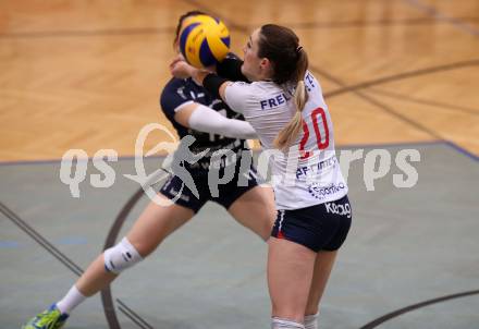 Volleyball Bundesliga. Frauen. SG Kelag Klagenfurt gegen VC Tirol. Jessie Niles, Sophie Wallner (Klagenfurt). Klagenfurt, am 21.10.2017.
Foto: Kuess
---
pressefotos, pressefotografie, kuess, qs, qspictures, sport, bild, bilder, bilddatenbank