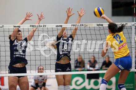 Volleyball Bundesliga. Frauen. SG Kelag Klagenfurt gegen VC Tirol. Tatjana Rajic, Alex Epure (Klagenfurt). Klagenfurt, am 21.10.2017.
Foto: Kuess
---
pressefotos, pressefotografie, kuess, qs, qspictures, sport, bild, bilder, bilddatenbank