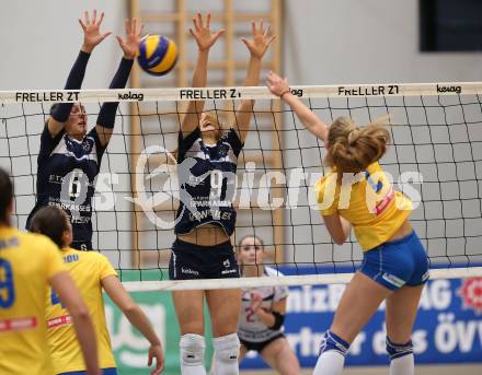 Volleyball Bundesliga. Frauen. SG Kelag Klagenfurt gegen VC Tirol. Carina Goldberger, Alex Epure (Klagenfurt). Klagenfurt, am 21.10.2017.
Foto: Kuess
---
pressefotos, pressefotografie, kuess, qs, qspictures, sport, bild, bilder, bilddatenbank