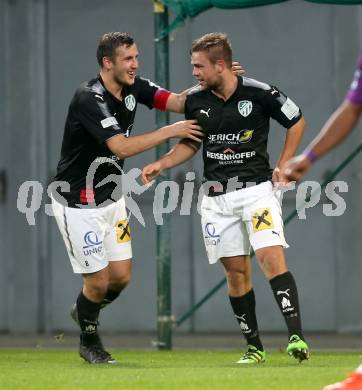 Fussball Regionalliga. SK Austria Klagenfurt gegen FC Jerich International Gleisdorf. Torjubel Markus Farnleitner, Jakob Faerber (Gleisdorf). Klagenfurt, am 20.10.2017.
Foto: Kuess
---
pressefotos, pressefotografie, kuess, qs, qspictures, sport, bild, bilder, bilddatenbank