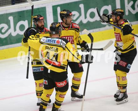 EBEL. Eishockey Bundesliga. EC VSV gegen Vienna Capitals. Torjubel Jerry Pollastrone, Riley Holzapfel, Jamie Fraser, MacGregor Sharp (Vienna Capitals). Villach, am 22.10.2017.
Foto: Kuess 


---
pressefotos, pressefotografie, kuess, qs, qspictures, sport, bild, bilder, bilddatenbank