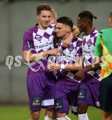 Fussball Regionalliga. SK Austria Klagenfurt gegen FC Jerich International Gleisdorf. Torjubel Josip Filipovic, Tadej Zagar Knez, Joseph Junior Asante (Klagenfurt). Klagenfurt, am 20.10.2017.
Foto: Kuess
---
pressefotos, pressefotografie, kuess, qs, qspictures, sport, bild, bilder, bilddatenbank