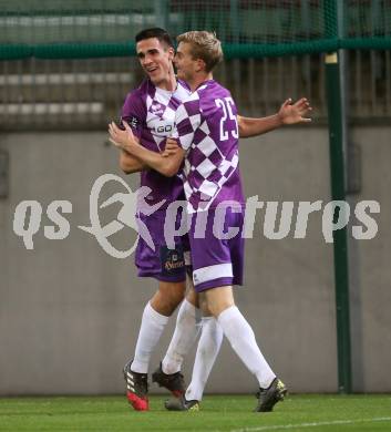 Fussball Regionalliga. SK Austria Klagenfurt gegen FC Jerich International Gleisdorf. Torjubel Ambrozije Soldo, Thomas Hirschhofer (Klagenfurt). Klagenfurt, am 20.10.2017.
Foto: Kuess
---
pressefotos, pressefotografie, kuess, qs, qspictures, sport, bild, bilder, bilddatenbank