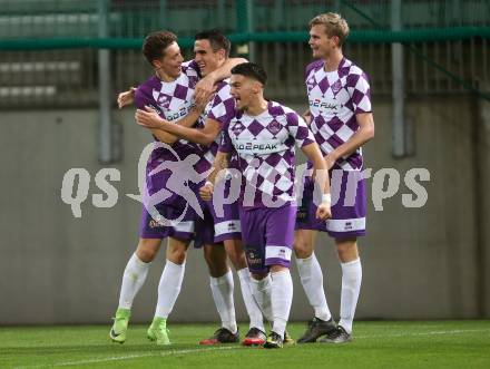 Fussball Regionalliga. SK Austria Klagenfurt gegen FC Jerich International Gleisdorf. Torjubel Josip Filipovic, Ambrozije Soldo, Tadej Zagar Knez, Thomas Hirschhofer (Klagenfurt). Klagenfurt, am 20.10.2017.
Foto: Kuess
---
pressefotos, pressefotografie, kuess, qs, qspictures, sport, bild, bilder, bilddatenbank