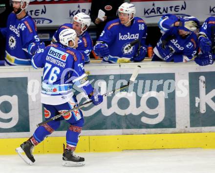 EBEL. Eishockey Bundesliga. EC VSV gegen Vienna Capitals. Torjubel Sam Antonitsch (VSV). Villach, am 22.10.2017.
Foto: Kuess 


---
pressefotos, pressefotografie, kuess, qs, qspictures, sport, bild, bilder, bilddatenbank