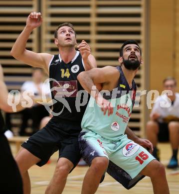 Basketball 2. Bundesliga. Grunddurchgang. 5. Runde. Villach Raiders gegen Woerthersee Piraten. Mensud Julevic (Villach), Maximilian Kunovjanek (Woerthersee Piraten). Villach, am 22.9.2017.
Foto: Kuess

---
pressefotos, pressefotografie, kuess, qs, qspictures, sport, bild, bilder, bilddatenbank