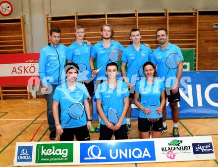 Badminton Bundesliga. SC Kelag Kaernten. Stefan Wrulich, Miha Ivancic, Martin Cerkovnik, Filip Spoljarec, Blagovest Kisyov; vorne v.l. Jenny Ertl, Philipp Drexler, Atanaska Yurieva Spasova. Klagenfurt, am 21.10.2017.
Foto: Kuess
---
pressefotos, pressefotografie, kuess, qs, qspictures, sport, bild, bilder, bilddatenbank