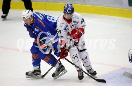 EBEL. Eishockey Bundesliga. EC VSV gegen HC TWK Innsbruck. Miha Stebih, (VSV), Ondrej Sedivy (Innsbruck). Villach, am 26.10.2017.
Foto: Kuess 


---
pressefotos, pressefotografie, kuess, qs, qspictures, sport, bild, bilder, bilddatenbank