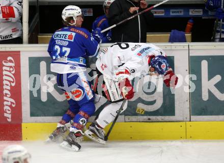 EBEL. Eishockey Bundesliga. EC VSV gegen HC TWK Innsbruck. Christof Kromp, (VSV), Hunter Bishop (Innsbruck). Villach, am 26.10.2017.
Foto: Kuess 


---
pressefotos, pressefotografie, kuess, qs, qspictures, sport, bild, bilder, bilddatenbank