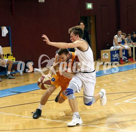 Basketball 2. Bundesliga. Grunddurchgang. 6. Runde. Woerthersee Piraten gegen BBU Salzburg. Lukas Simoner, (Woerthersee Piraten), Luka Milovac (Salzburg). Klagenfurt, am 21.10.2017.
Foto: Kuess
---
pressefotos, pressefotografie, kuess, qs, qspictures, sport, bild, bilder, bilddatenbank