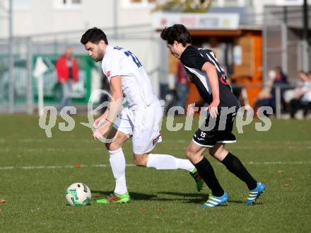 Fussball. Kaerntner Liga. SAK gegen Gmuend. Stephan Buergler (SAK), Christoph Oberbucher (Gmuend). Klagenfurt, 28.10.2017.
Foto: Kuess
---
pressefotos, pressefotografie, kuess, qs, qspictures, sport, bild, bilder, bilddatenbank