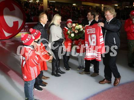 EBEL. Eishockey Bundesliga. KAC gegen 	VSV. Karl Klemen, Dieter Kalt, Dietmar Krenn  (KAC). Klagenfurt, am 29.10.2017.
Foto: Kuess

---
pressefotos, pressefotografie, kuess, qs, qspictures, sport, bild, bilder, bilddatenbank