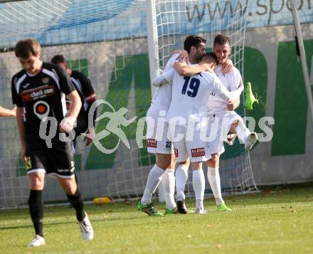 Fussball. Kaerntner Liga. SAK gegen Gmuend. Torjubel Stephan Buergler, Jurinic Andrej, Zoran Vukovic (SAK). Klagenfurt, 28.10.2017.
Foto: Kuess
---
pressefotos, pressefotografie, kuess, qs, qspictures, sport, bild, bilder, bilddatenbank